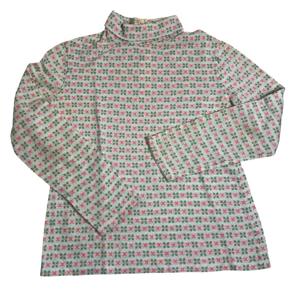 Vintage 80's Girls Handmade Turtleneck Long Sleeve Top 10/12 Pink & Green *SEE